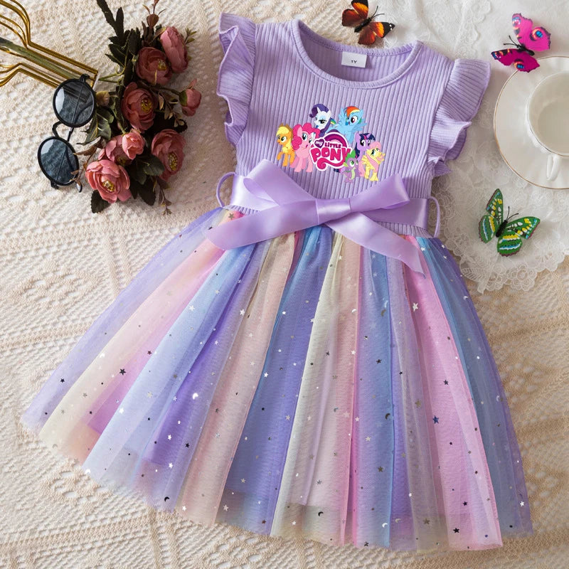 My Little Ponys Girls Dress for Sequins Toddler Girls Rainbow Tulle Sweet Kids Princess Dress for Girls Party Gift