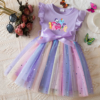 My Little Ponys Girls Dress for Sequins Toddler Girls Rainbow Tulle Sweet Kids Princess Dress for Girls Party Gift