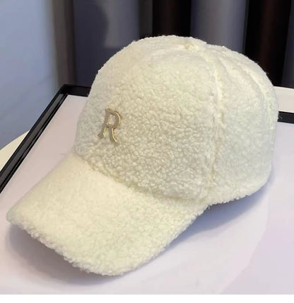 Baseball Cap Winter Hats For Women Men Unisex Letter Metal Logo Imitation Cashmere Keep Warm Simple Casual Winter Cap New Velvet