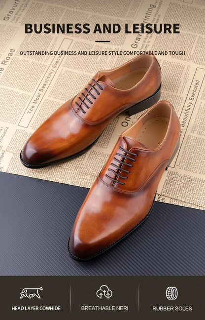 Men's Dress Shoes Handamde Leather Oxfords Shoe For Wedding Party Business Office Genuine Leather Formal Office Shoe