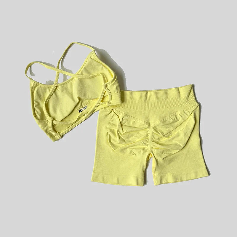 Peach Hip Lifting Suit Back Cross Sports Bra Shockproof Bra Quick Drying Shorts Set Gym Fitness Running Yoga Suit