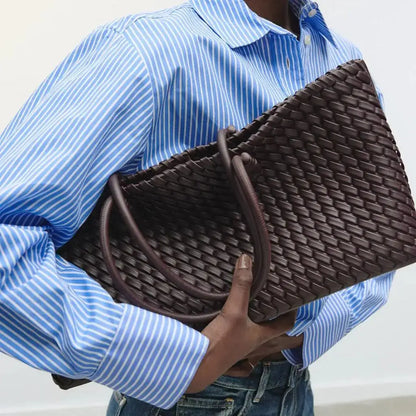 ELONGATED WOVEN SHOPPER BAG Fashionable Top Handle Tote Bag, Women's Shoulder Handbags Luxury Design for Everyday Style