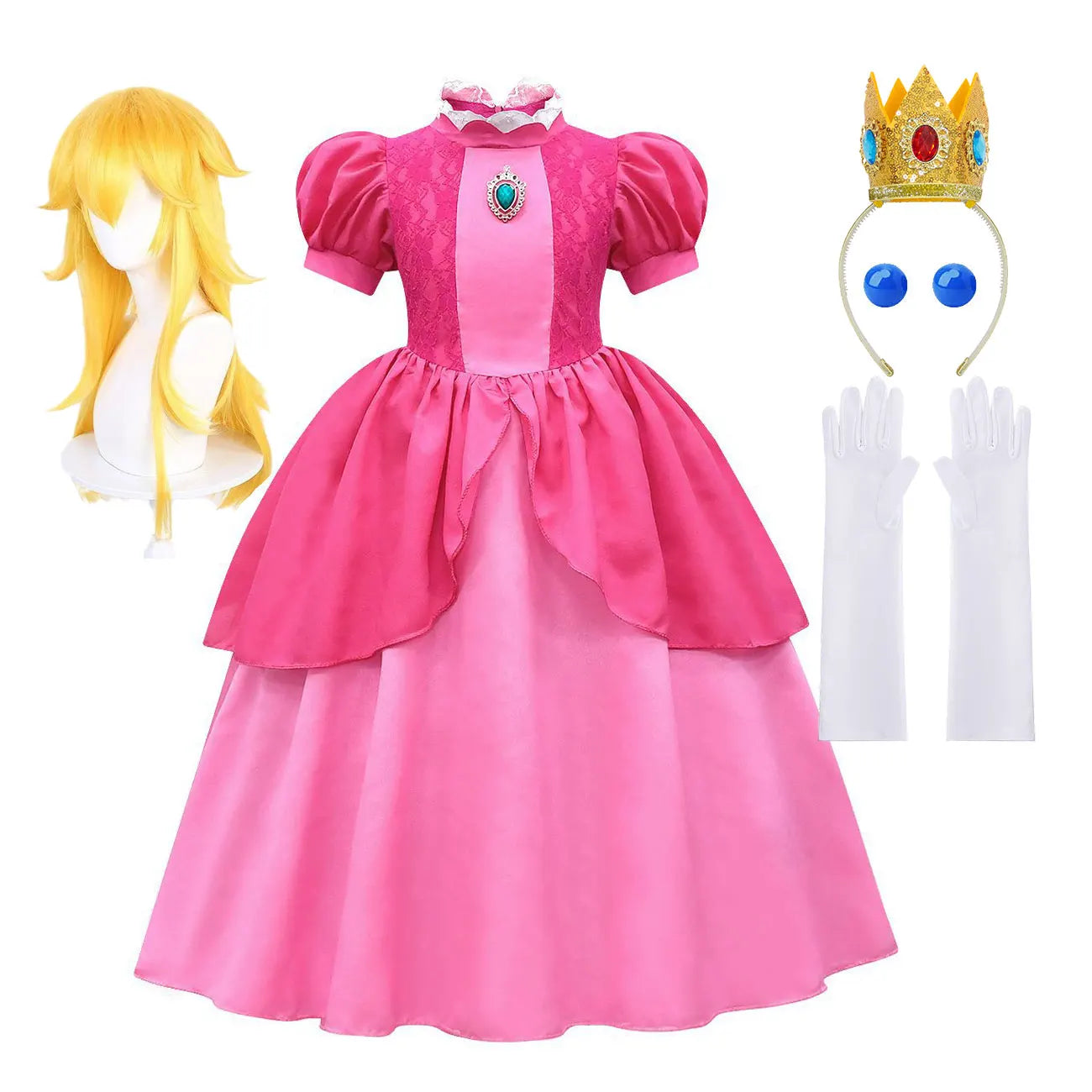 2025 Odyssey Plumber Bros Video Game Role Playing Girl Peach Princess Dress Movie Luigi with Peach Adventure Cosplay Party Dress