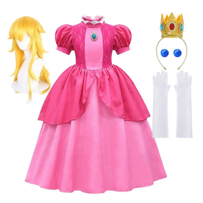 2025 Odyssey Plumber Bros Video Game Role Playing Girl Peach Princess Dress Movie Luigi with Peach Adventure Cosplay Party Dress