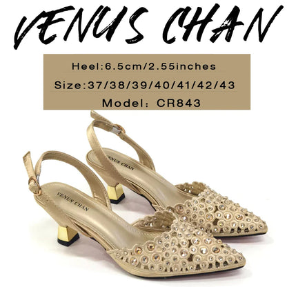 Latest High Heel Gold Color Atmospheric Luxury Pattern With Rhinestones Party Ladies Shoes And Bag Set