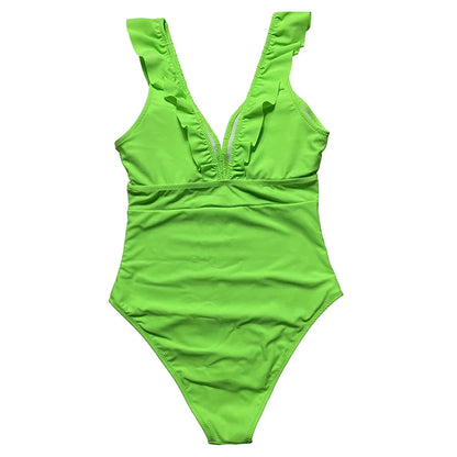Sexy One Piece Swimsuit 2023 Women Striped Ruffled Swimwear Women Vintage Print Monokini Female Bodysuit Girl Beach Bathing Suit