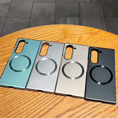 Ultra Thin Metal Paint Plating Magnetic Frosting Case For Samsung Z Fold 7 6 5 4 3 Slim Matte For Magsafe Wireless Charge Cover