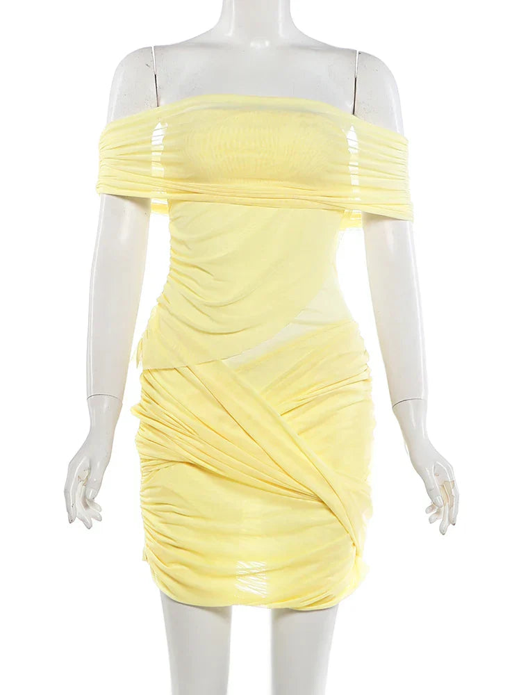 Sexy See Through Mini Dress Woman Slash Neck Backless Skinny Peach Buttocks Hot Girls Midnight Club Party Hipster Bodycon