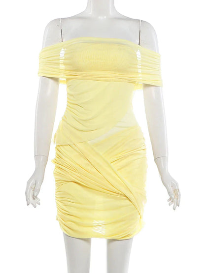 Sexy See Through Mini Dress Woman Slash Neck Backless Skinny Peach Buttocks Hot Girls Midnight Club Party Hipster Bodycon