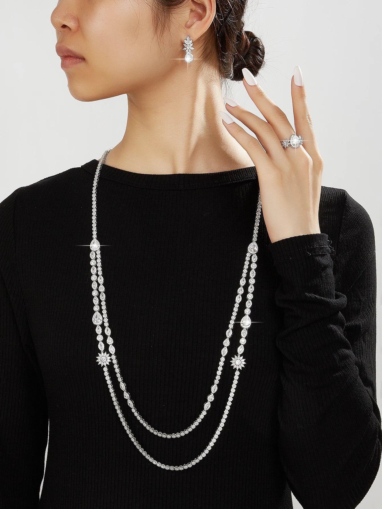 Trendy Sweater Cubic Zircon Long Chian Necklace Jewelry Sets for Women Party Luxury Wedding Bridal Jewellery Accessories