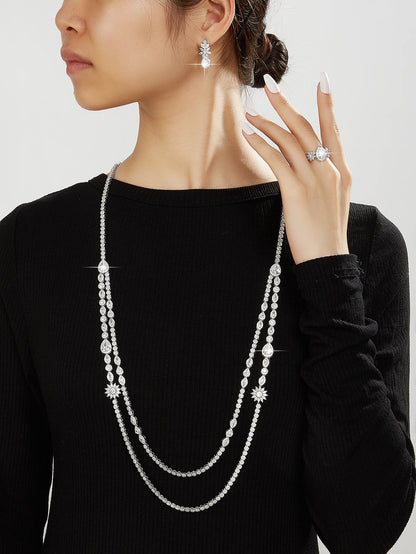 Trendy Sweater Cubic Zircon Long Chian Necklace Jewelry Sets for Women Party Luxury Wedding Bridal Jewellery Accessories