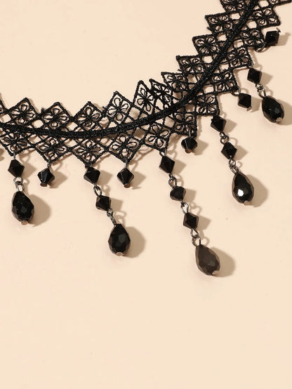 1 Px Ladies Gorgeous Black Lace Crystal Color Flower Necklace Beach Travel Holiday Fashion Classic Personalized JewelryEvening D