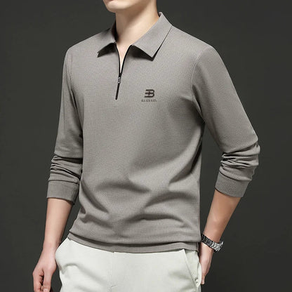 High Quality Polo Shirtspring and Autumn Long Sleeved Men's T-shirt Printed Pattern New Business Casual Solid Color Loos T-shirt