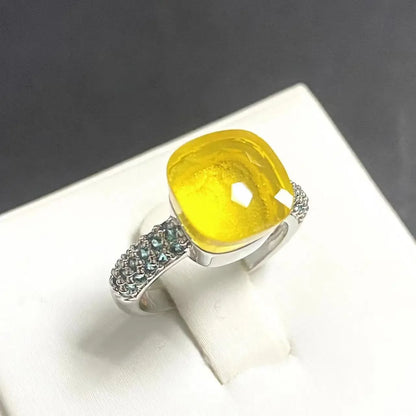 10.6mm Classic Ring for Women Light Blue Zircon Blue Topaz Candy Water Drop Crystal Ring Platinum Plated Jewelry Gift