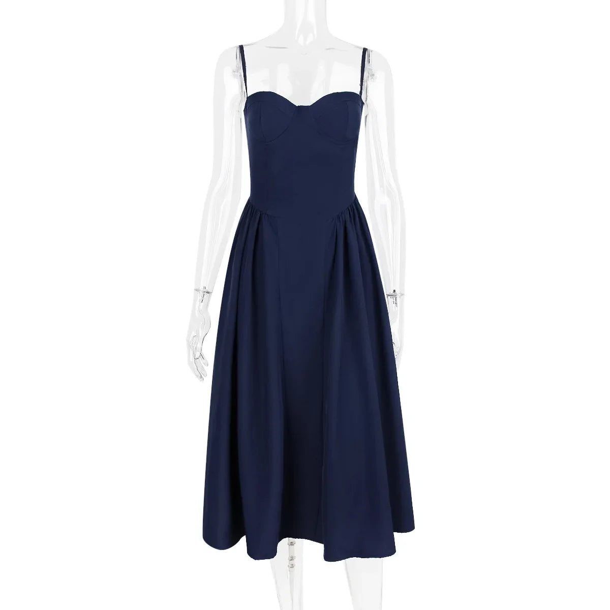 Women Elegant Sleeveless Backless Pleated Dresses Lady Sexy Solid Sling Midi Dress 2024 Female Party Evening A-line Robes