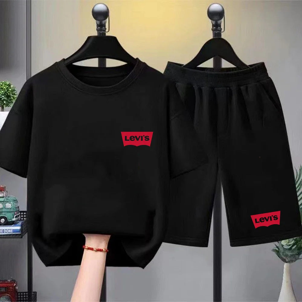 Summer Boy Girl red  T-shirt+Shorts Two-piece set Kids Brand Clothing Fashion 3-12Yrs Sports Short-sleeved Casual black Set