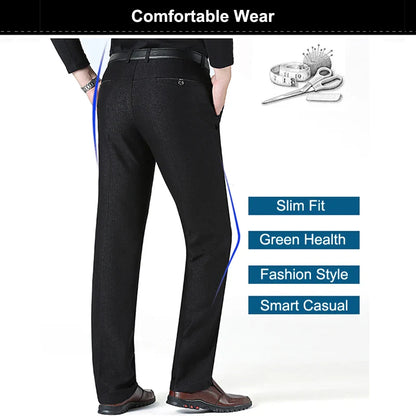 Autumn Summer New Men's Slim Business Pants Fashion Stretch Thicken Casual Trousers Brand Solid Pant Black Navy Plus Size GOZBKF