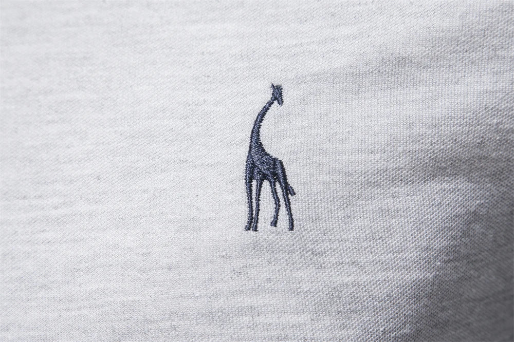 AIOPESON 2023 New Men's Deer Embroidery Polo Shirts Solid Color Long Sleeve Social Business Male