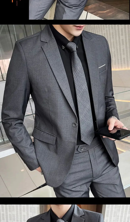 Suit (Blazer+ Vest + Pants) Men's Fashion Casual Outdoor Gentleman Business Wedding Formal Dress British Style Wedding Suit