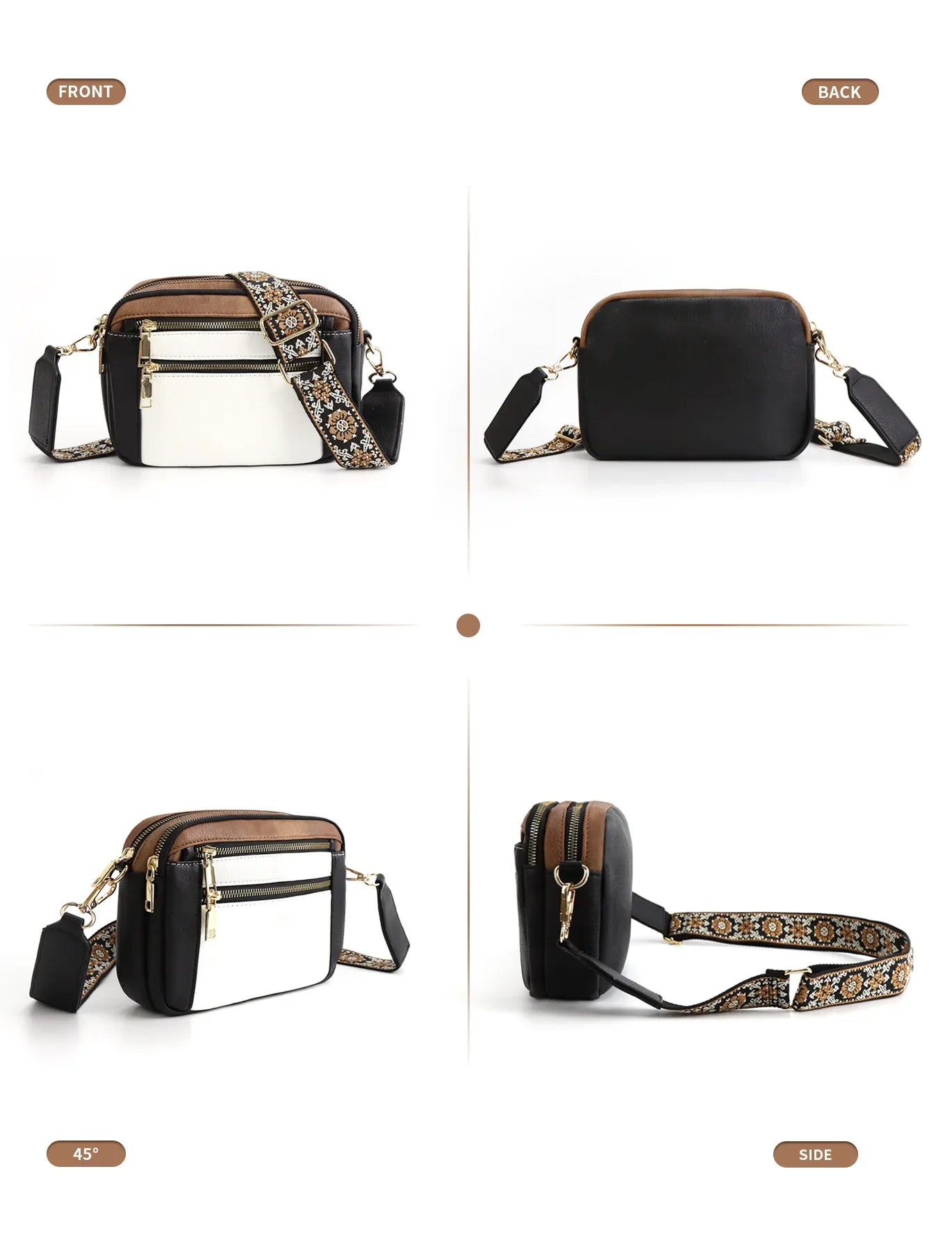 Ladies' Small Square Bag Two-tone Leather Crossbody Bag Large-capacity PU Crossbody Wallet Multi-functional Small Square Bag