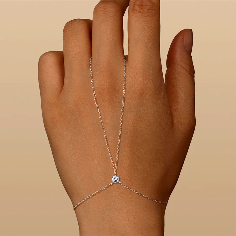 4mm Moissanite Ring Bracelet for Women S925 Sterling Silver D Color Lab Diamond Solitaire Finger Chain Fine Jewelry Gifts