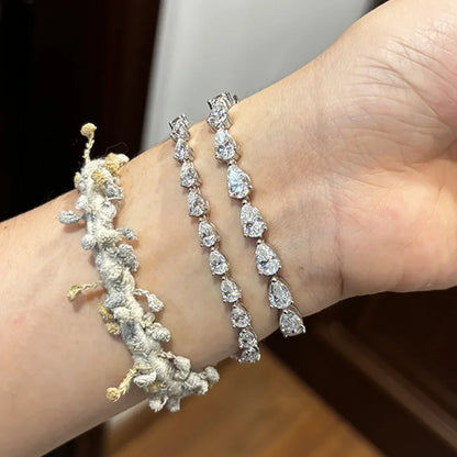 Full Moissanite Tennis Bracelet For Women S925 Sterling Silver Pear Lab Diamond Sparkling Luxury Fine Jewelry