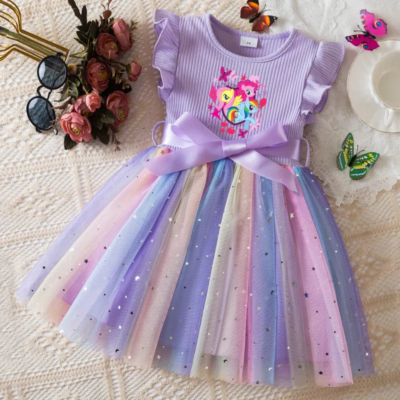 My Little Ponys Girls Dress for Sequins Toddler Girls Rainbow Tulle Sweet Kids Princess Dress for Girls Party Gift