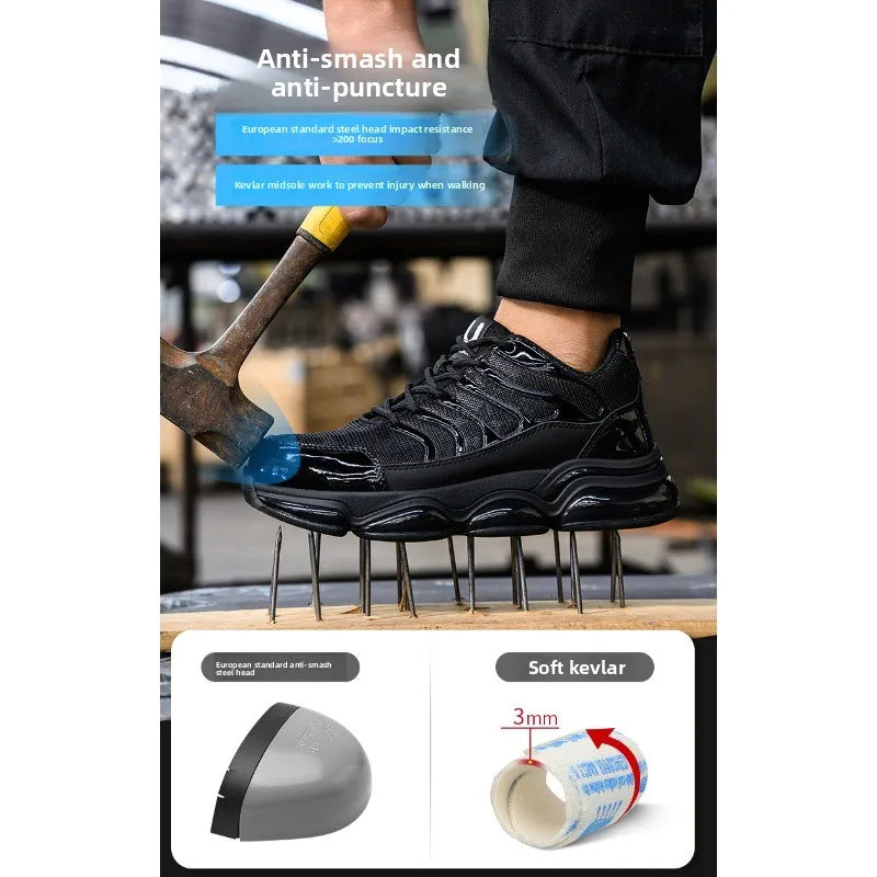 Anti Smashing Anti Piercing Lightweight  Breathable Dirt Resistant Thick Sole  Cushioning  Soft Steel Toe Cap Safety Shoes