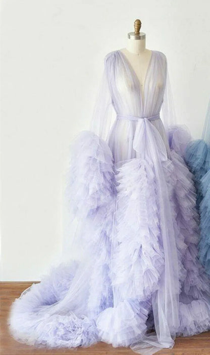 Maternity Star Dresses Robe Tiered Ruffles Photoshoot Babyshower Bathrobe Maternity Dress Sexy Kimono Party Birthday Gowns