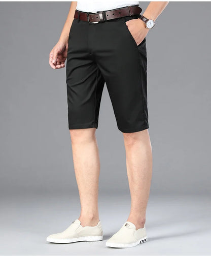 6 Colors Casual Shorts Men Summer New Fashion Business Straight Elastic Thin Short Pants High Quality Male Clothes Khaki Beige