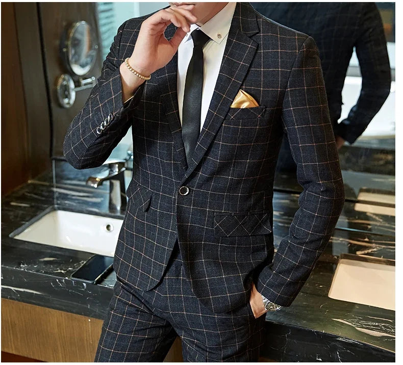 2025 Suit (Blazer+ Pants) Men's Boutique Fashion, Business Gentleman, Slim Fit, Outdoor Wedding, Plaid Trend, Banquet Suit
