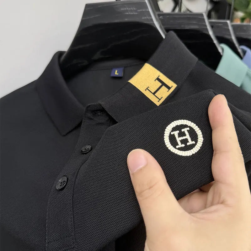 New Best-selling Spring and Autumn Men's Trendy Fashion Lapel Embroidered Long Sleeved Top Polo Shirt Sweatshirt T-shirt
