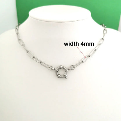 Spring Sailor Clasp Necklace Women Men Choker Stainless Steel Geometric Paperclip Link Chain Rolo PVD Gold Color Wholesale