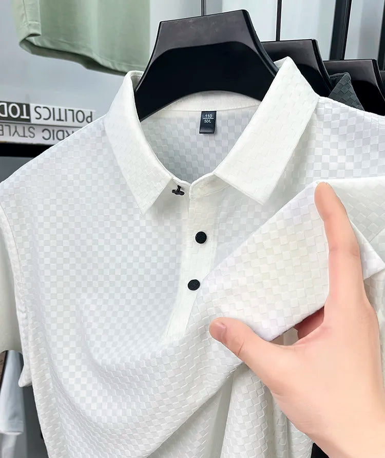 Seamless Polo Shirt - Short Sleeve Ice Silk Feel Nordic Style Soft & Comfortable Summer Wear Men's Golf Shirt