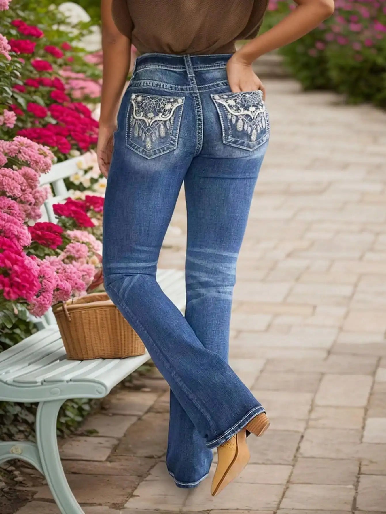 Women's Embroidered Wash Denim Jeans – Heavy-Duty Stitching for Style and Durability
