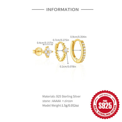 CANNER Set Double Layer Smooth Classic Hoop Earrings For Women 925 Sterling Silver Ins Flower Color Zircon Earrings Fine Jewelry