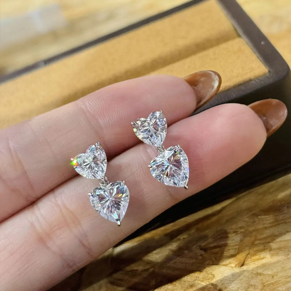 Heart Cut Moissanite Drop Earrings for Women GRA Certified Lab Gemstone s925 Sterling Silver Plated White Gold Earring