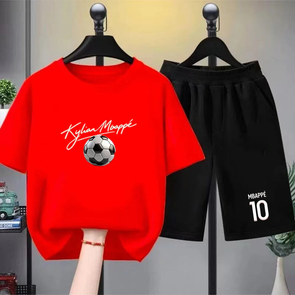 Kids T-Shirt suit boys black girls red Outfit Short Sleeve T-Shirt Children's Age 3-12 Football player number 10 Cool Clothing