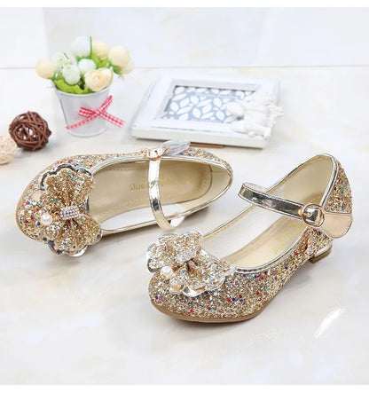 2026 Spring New Children's Shoes  Princess Shoes Girl's Fashion Sandals Crystal Princess Shoes Blue Pink Silver