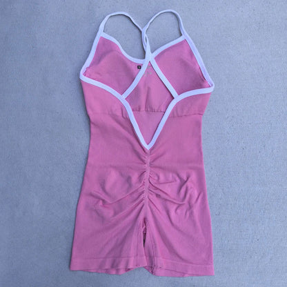 Summer Seamless Yoga Jumpsuit Women Gym Set Spaghetti Strap Leisure Workout Gym Shorts Padded Bra One-piece Fitness Bodysuits