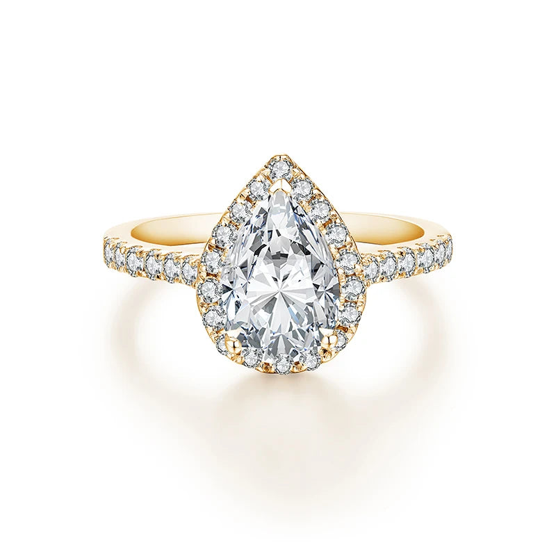 Pear Cut 2.0CT D Color VVS1 Luxury Moissanite Ring Real 925 Sterling Silver for Women Engagement Wedding Jewelry Gift