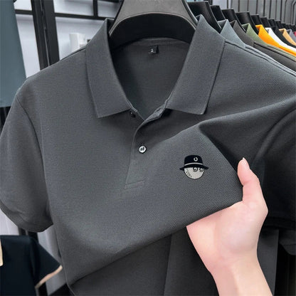 Men's Cotton100% High End Brand Lapel Polo Shirt Summer New Solid Color Print Short Sleeve T-Shirt Casual Breathe Men's Clothing