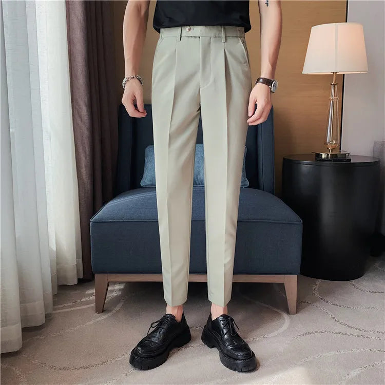 Men Slim British Style Suits Pants Business Casual Trousers Male Solid Fit Trousers High Quality Man Formal Wear Suit Pants 36
