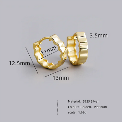 925 Sterling Silver Minimalist Statement Waves Huggies Hoop Earrisngs for Women Fashion French Charms Jewelry Ear Buckle