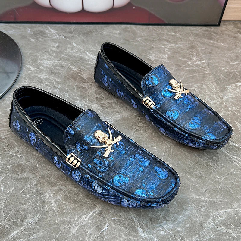 Fashion Skull Designer Shoes Man Leather Loafers Size 38-48 High Quality Luxury Brand Shoes For Men Social Shoe Male Moccasins