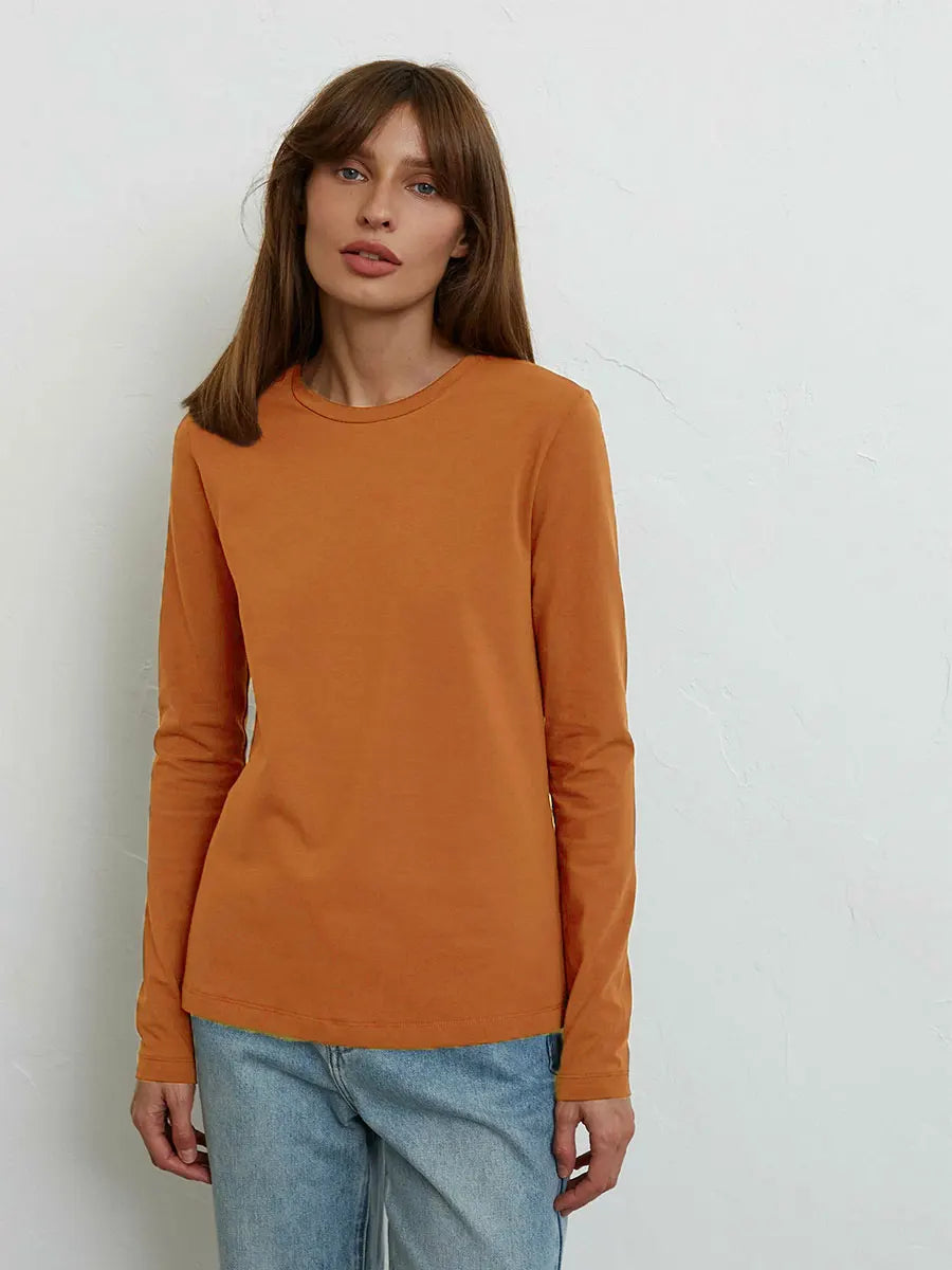 Women's Spring Autumn 100% Cotton T-shirt Bottoming Basic Solid Lady Long Sleeve Loose Tops Shirts Oversized T Shirt