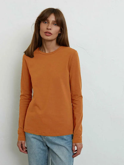 Women's Spring Autumn 100% Cotton T-shirt Bottoming Basic Solid Lady Long Sleeve Loose Tops Shirts Oversized T Shirt