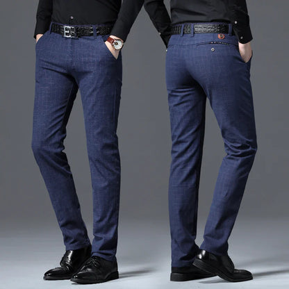 Men's Autumn New Classic Business Suit Pants Black Blue Fashionable Stretch Straight Slim Casual Trousers Brand Clothing Male