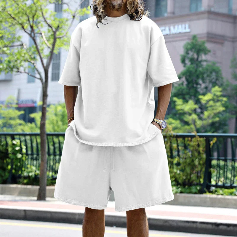 2024 Summer New Men's Set Japanese Style Plus Size Casual Loose Sports Suit Short Sleeve T-shirt Shorts Two-piece Men's Clothing