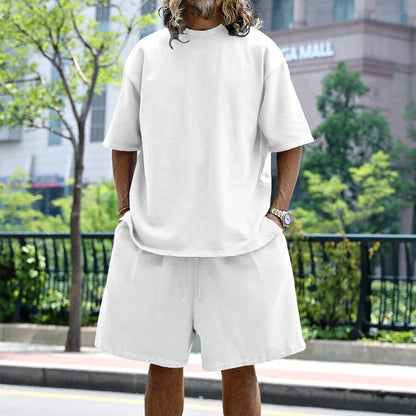 2024 Summer New Men's Set Japanese Style Plus Size Casual Loose Sports Suit Short Sleeve T-shirt Shorts Two-piece Men's Clothing